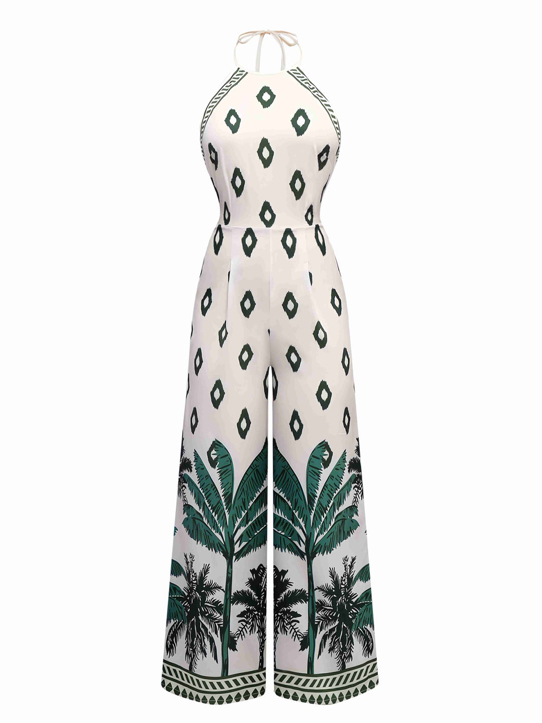 Green 1930s Palm Trees Halter Jumpsuit - vintage jumpsuit, retro fashion