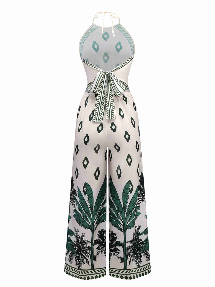 Green 1930s Palm Trees Halter Jumpsuit - vintage jumpsuit, retro fashion