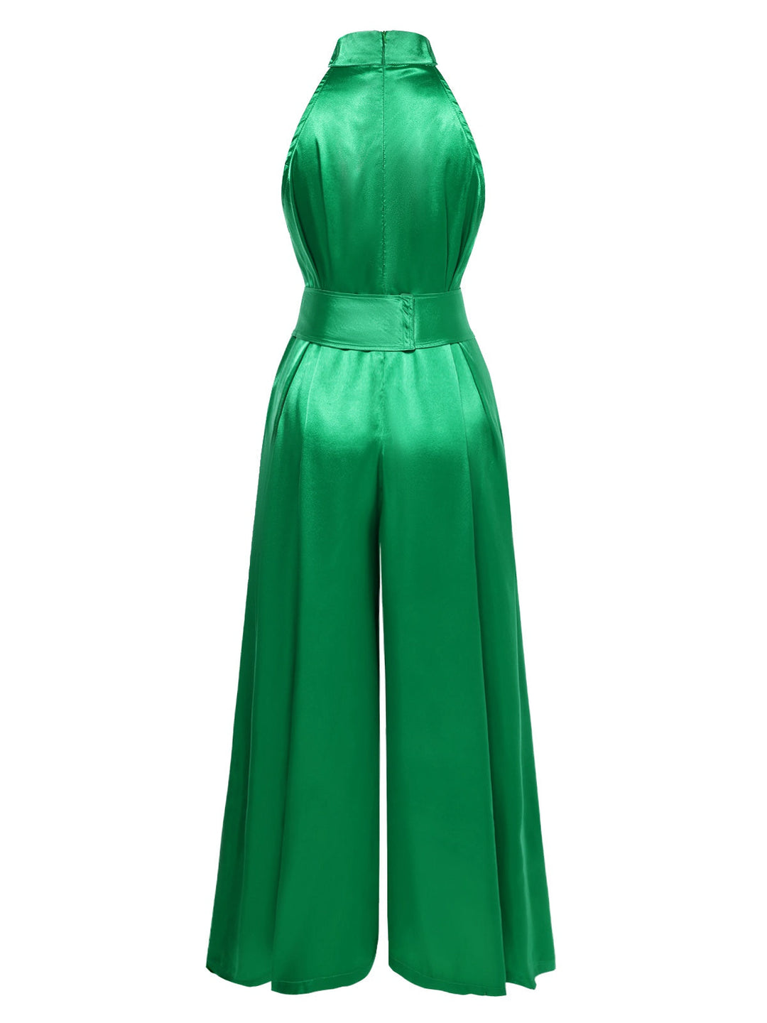 Green 1930s Satin Stand Collar Wideleg Jumpsuit, vintage romper, retro jumpsuit - perfect for women who love vintage and retro fashion