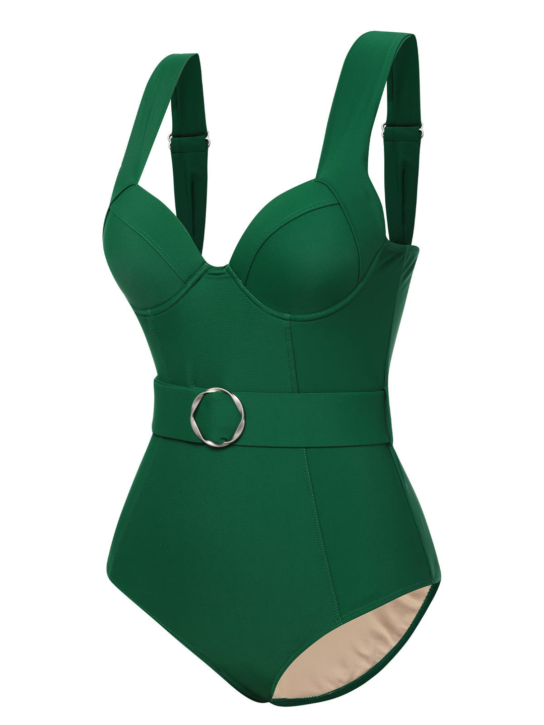 Green 1930s Solid Belt Backless Swimsuit: 1930s Riviera elegance, reimagined for her