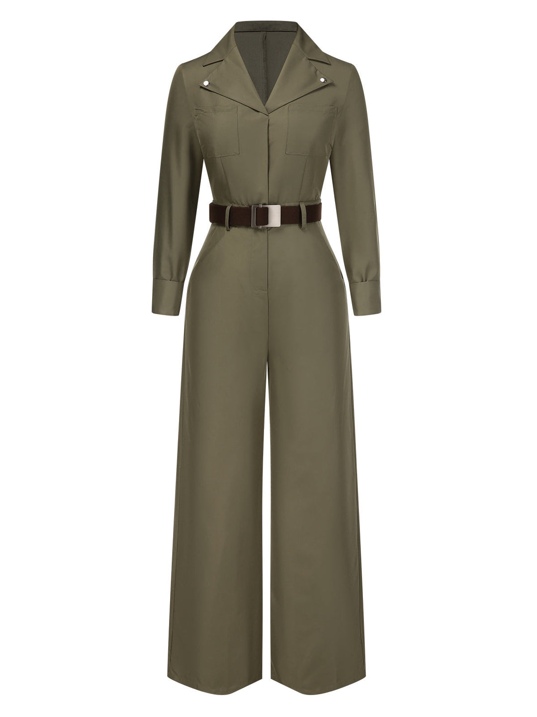 Green 1930s Solid Lapel Belted Jumpsuit, vintage romper, retro jumpsuit - perfect for women who love vintage and retro fashion