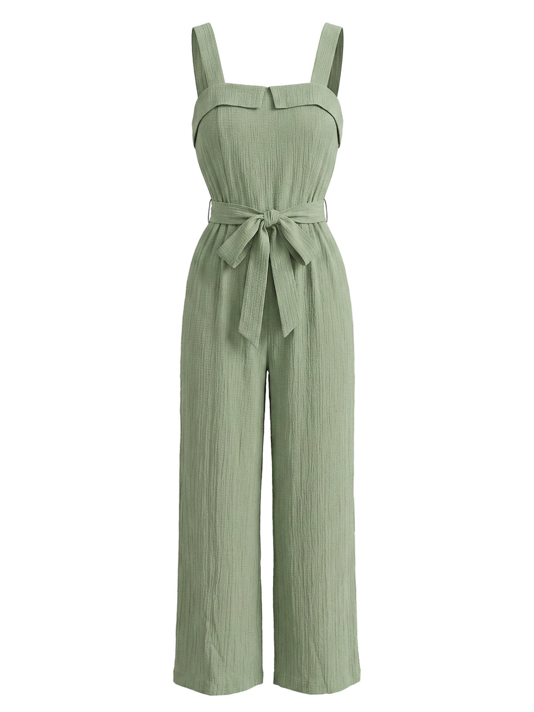 Green 1930s Square Neck Belt Wide Leg Cami Jumpsuit, vintage romper, retro jumpsuit - perfect for women who love vintage and retro fashion