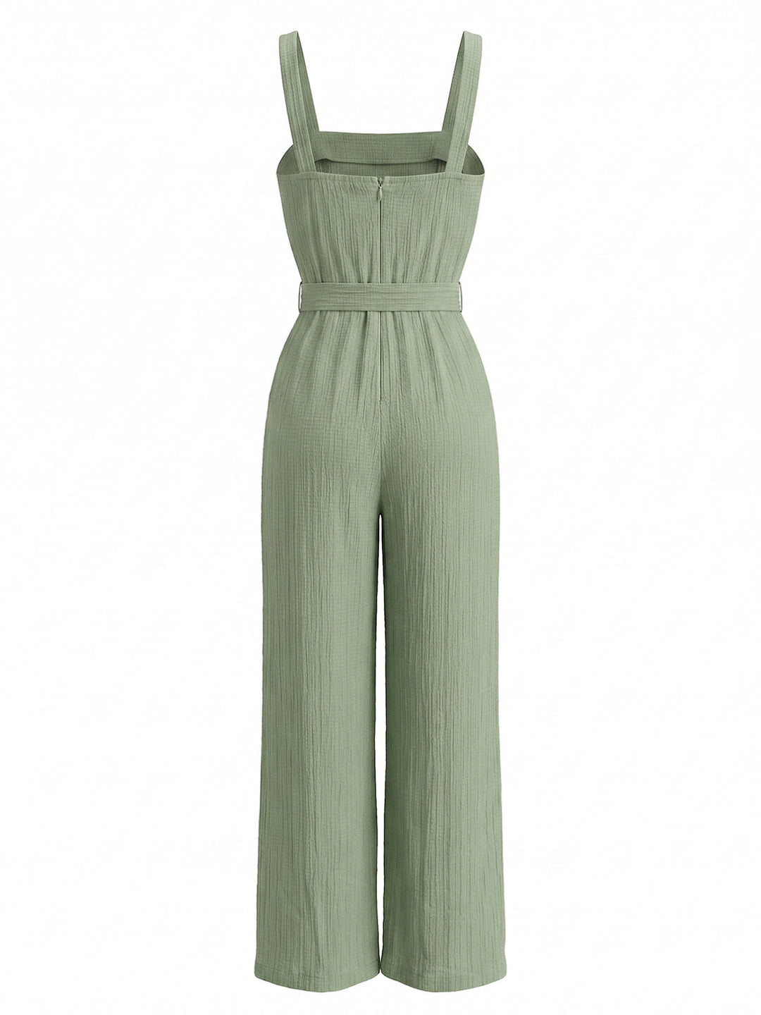 Green 1930s Square Neck Belt Wide Leg Cami Jumpsuit, vintage romper, retro jumpsuit - perfect for women who love vintage and retro fashion