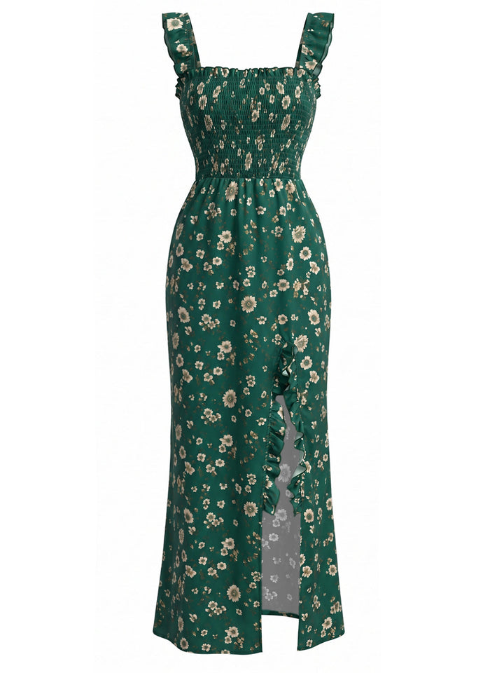 Green 1930s Square Neck Maxi Dress, vintage dress, retro fashion - perfect for women who love vintage and retro fashion