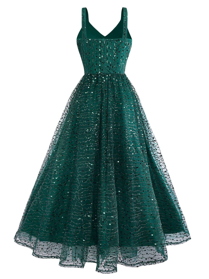 Green 1930s Twisted Sequin Mesh Dress - vintage dress, retro fashion