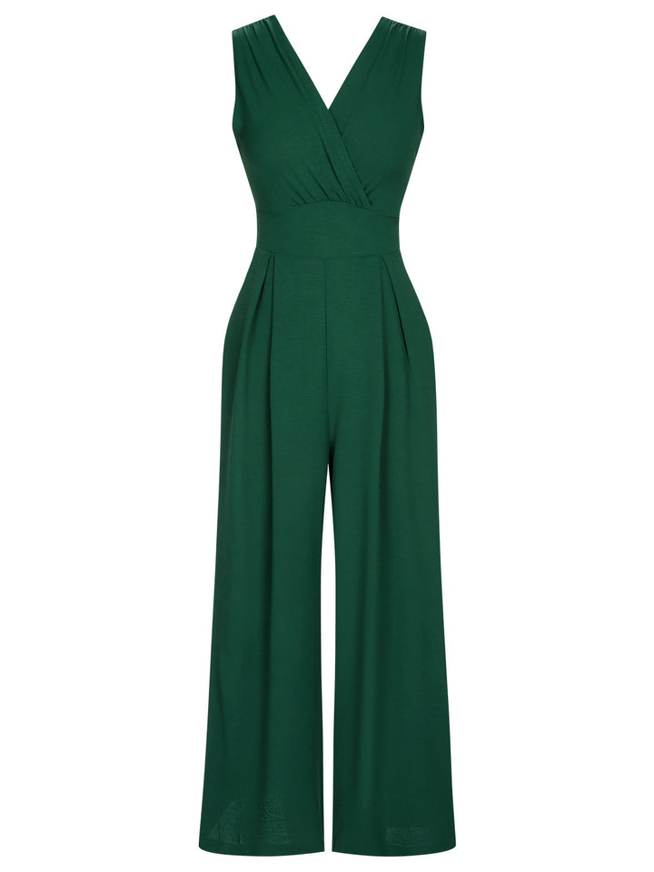 Green 1930s V-Neck Sleeveless Jumpsuit, vintage romper, retro jumpsuit - perfect for women who love vintage and retro fashion