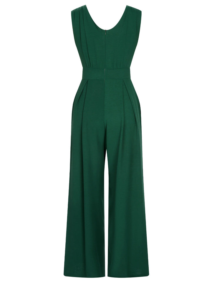 Green 1930s V-Neck Sleeveless Jumpsuit, vintage romper, retro jumpsuit - perfect for women who love vintage and retro fashion