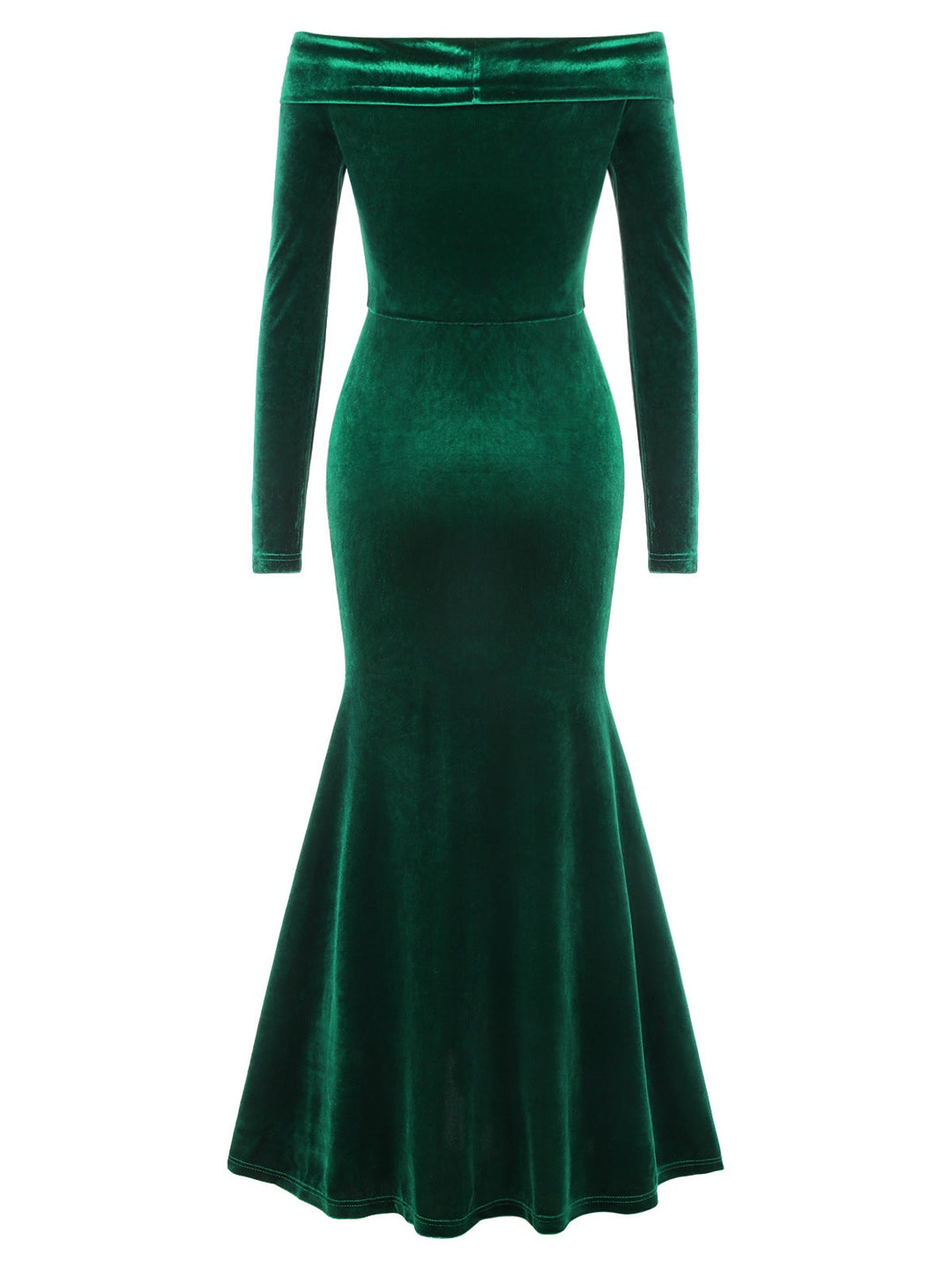 Green 1930s Velvet Off-Shoulder Ruffle-Trim Mermaid Dress, vintage dress, retro fashion - perfect for women who love vintage and retro fashion