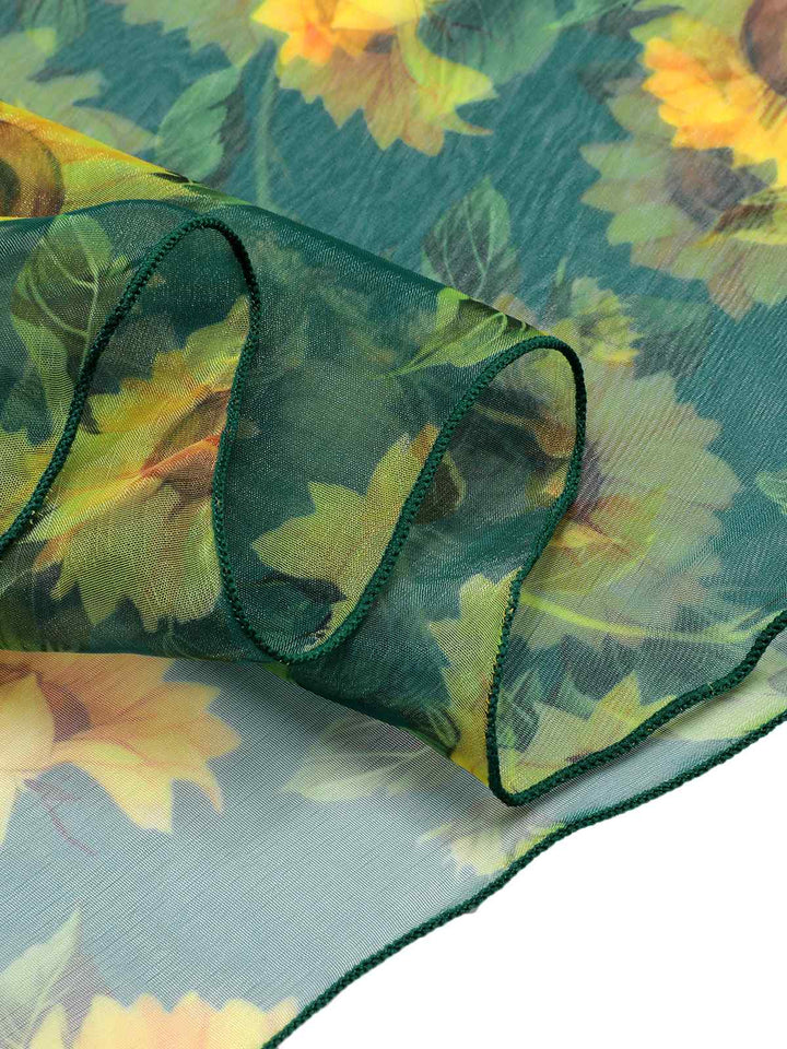Green 1940s Chiffon Sunflowers Cover-up, vintage fashion, retro style - perfect for women who love vintage and retro fashion