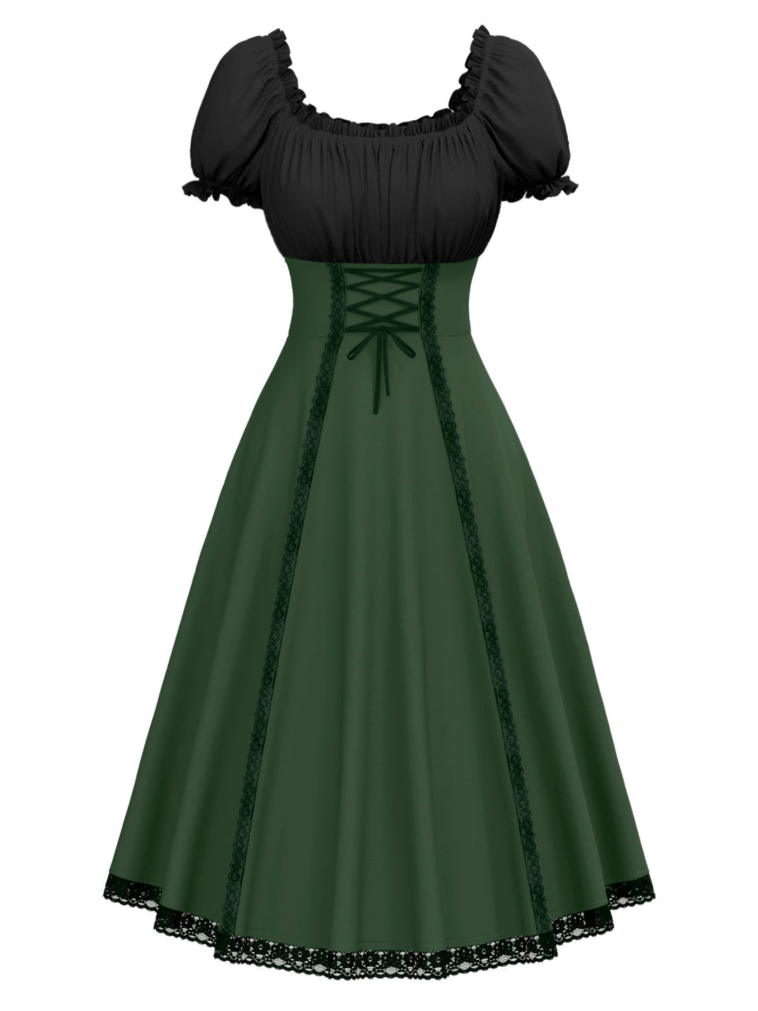 Green 1940s Colorblock Lace-Up Dress - vintage dress, retro fashion