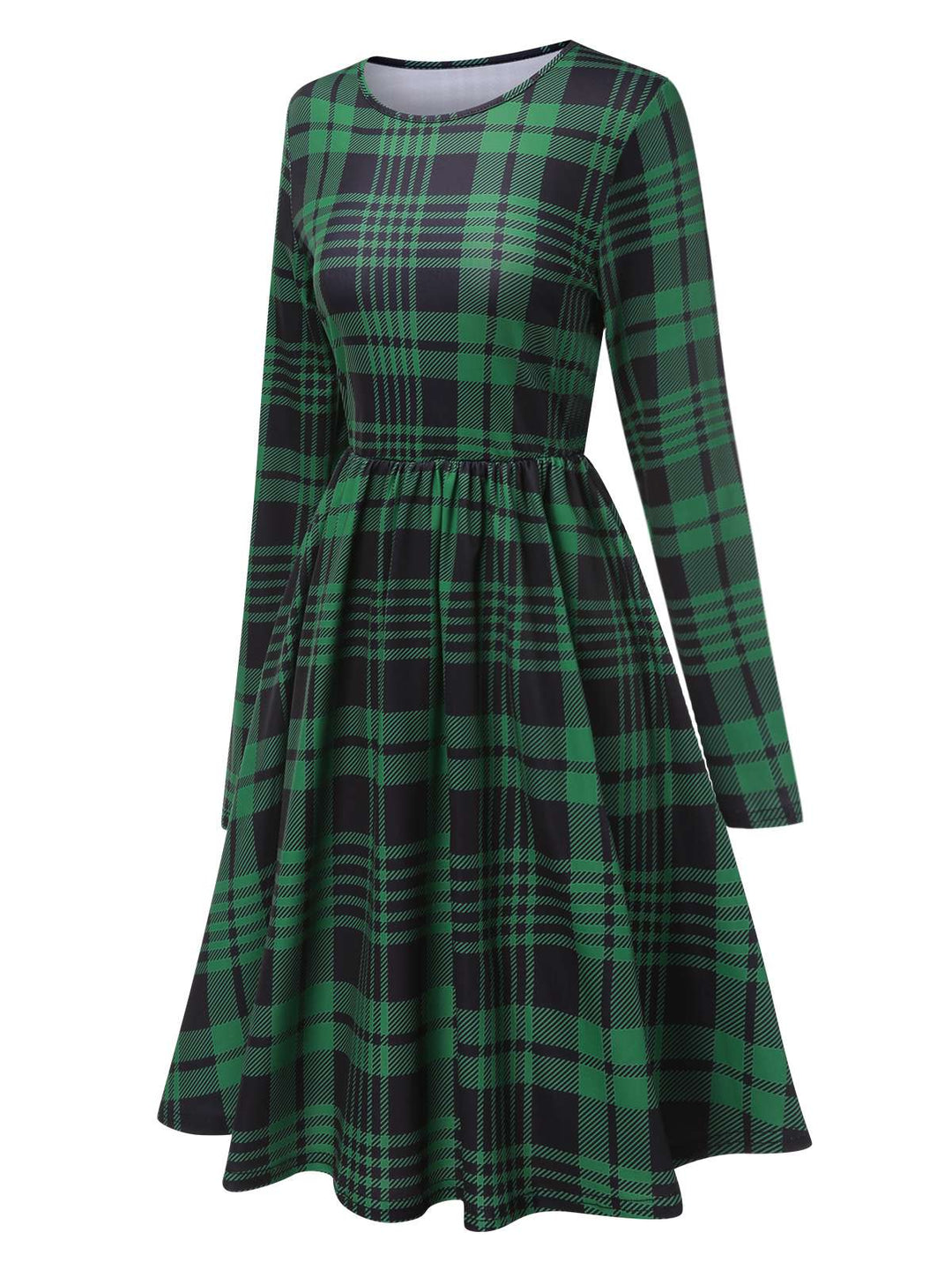 Green 1940s Crew Neck Tartan Dress, vintage dress, retro fashion - perfect for women who love vintage and retro fashion