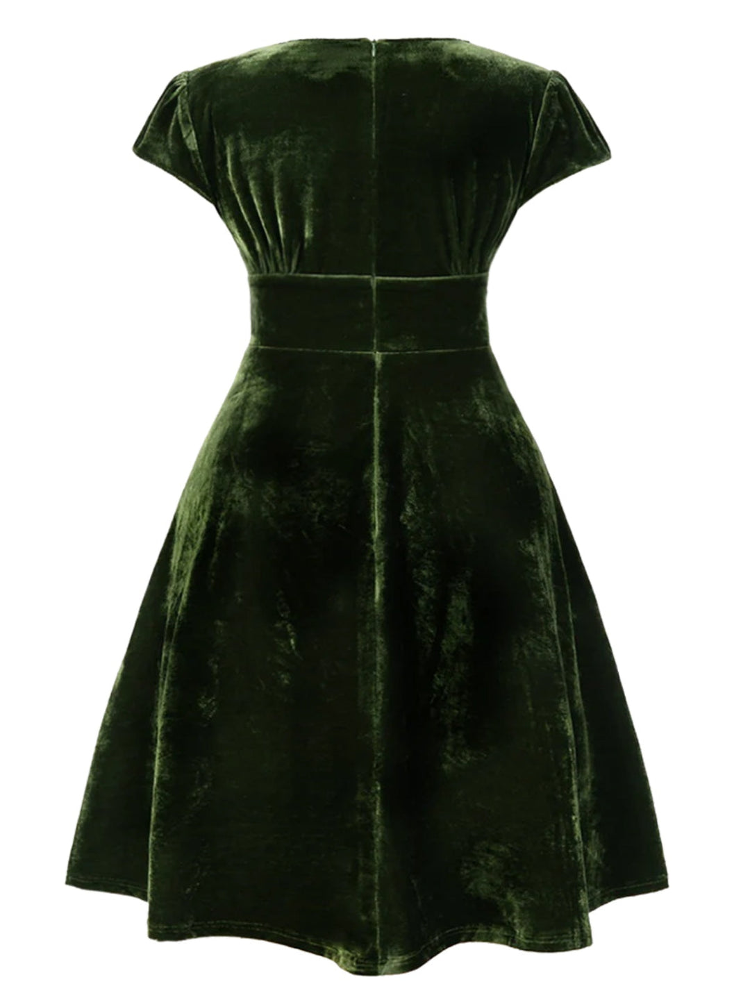 Green 1940s Deep V-Neck Pearl Velvet Dress - vintage dress, retro fashion