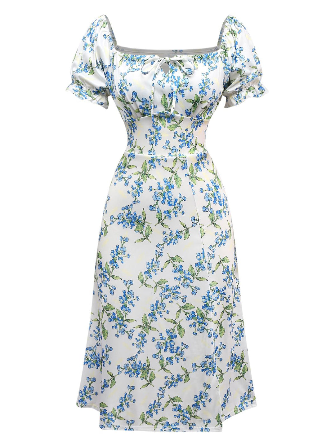 Green 1940s Floral Bow Tie Dress - vintage dress, retro fashion