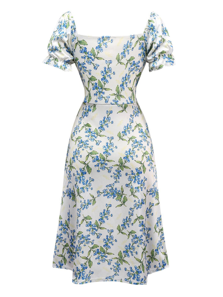 Green 1940s Floral Bow Tie Dress - vintage dress, retro fashion