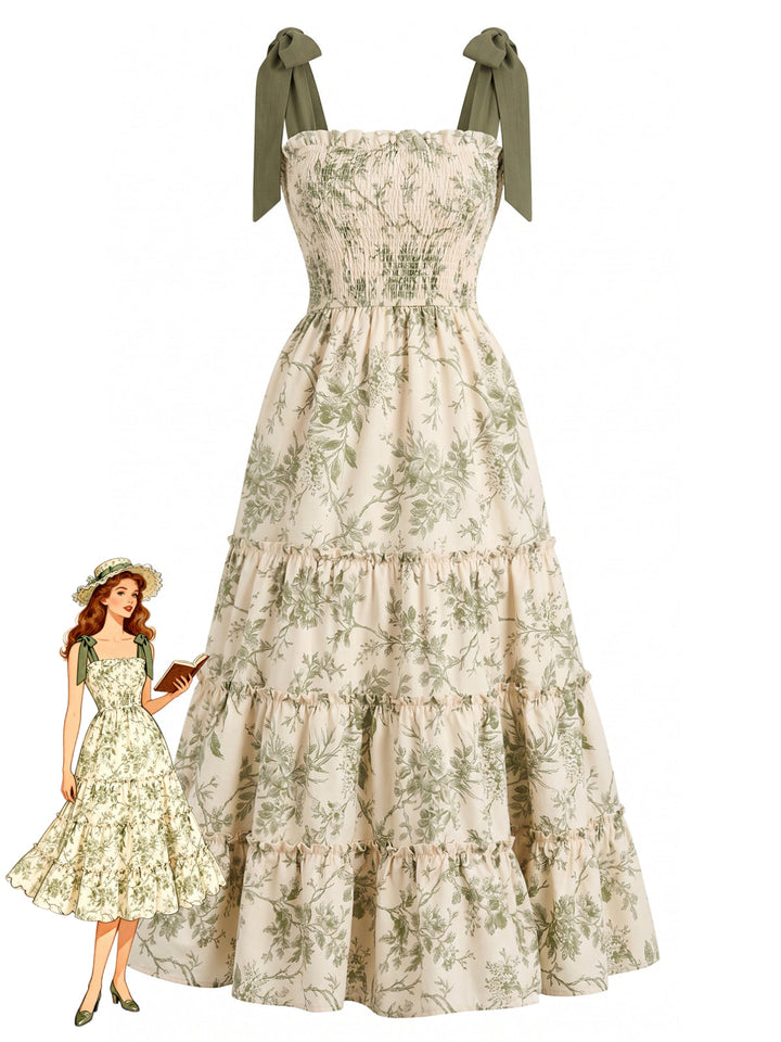 Elegant Green 1940s Vintage Floral Dress 1