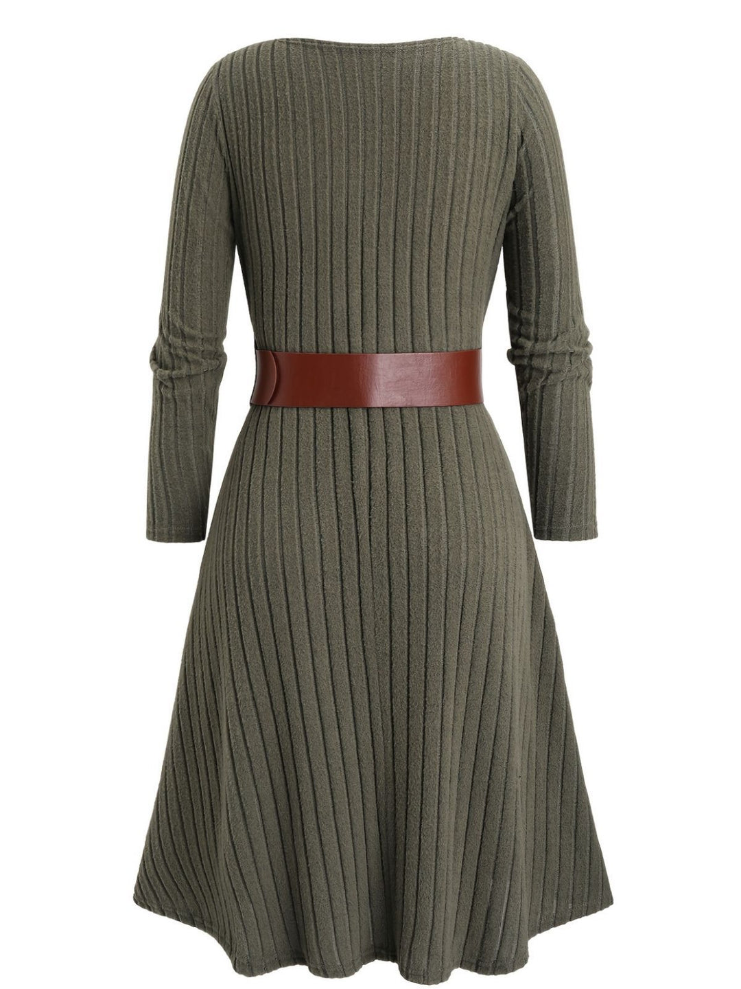 Green 1940s Knit Layered Long Sleeve Belted Dress - vintage dress, fashion, elegant red