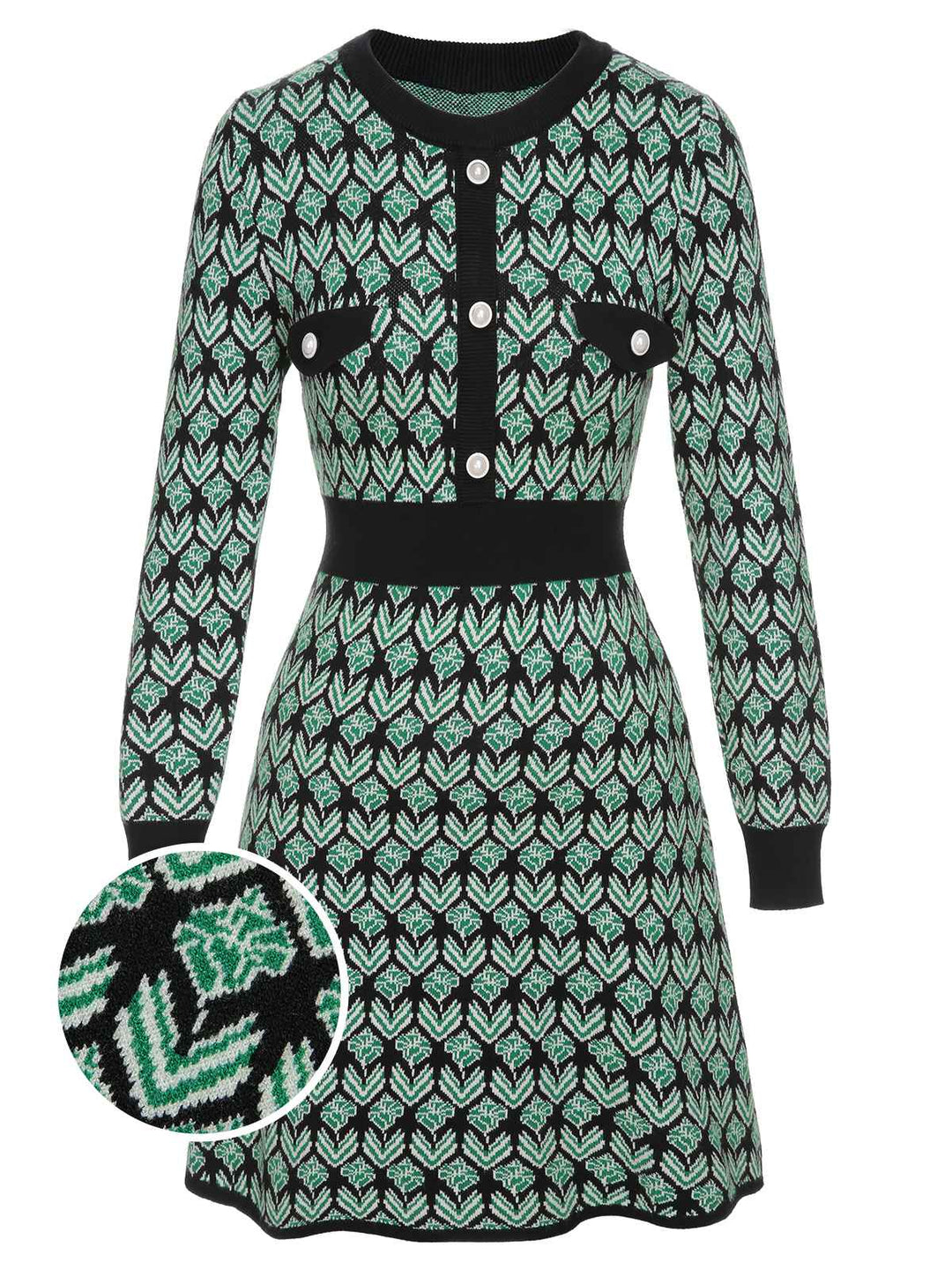 Green 1940s Knitted Floral A-Line Dress, vintage dress, retro fashion, floral print - perfect for women who love vintage and retro fashion