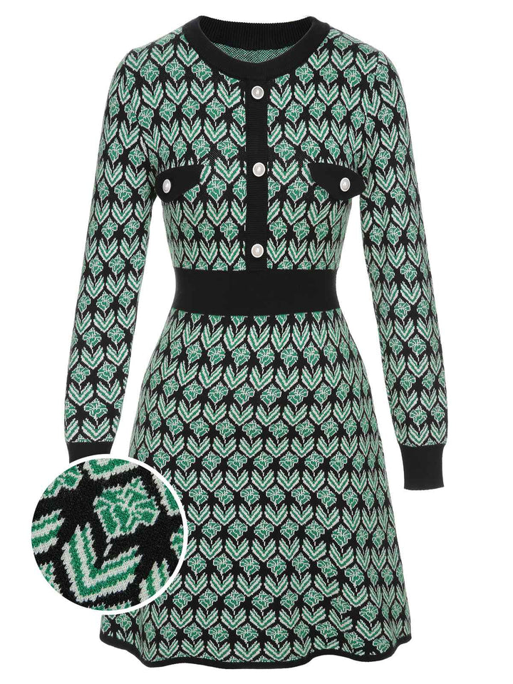 Green 1940s Knitted Floral A-Line Dress, vintage dress, retro fashion, floral print - perfect for women who love vintage and retro fashion