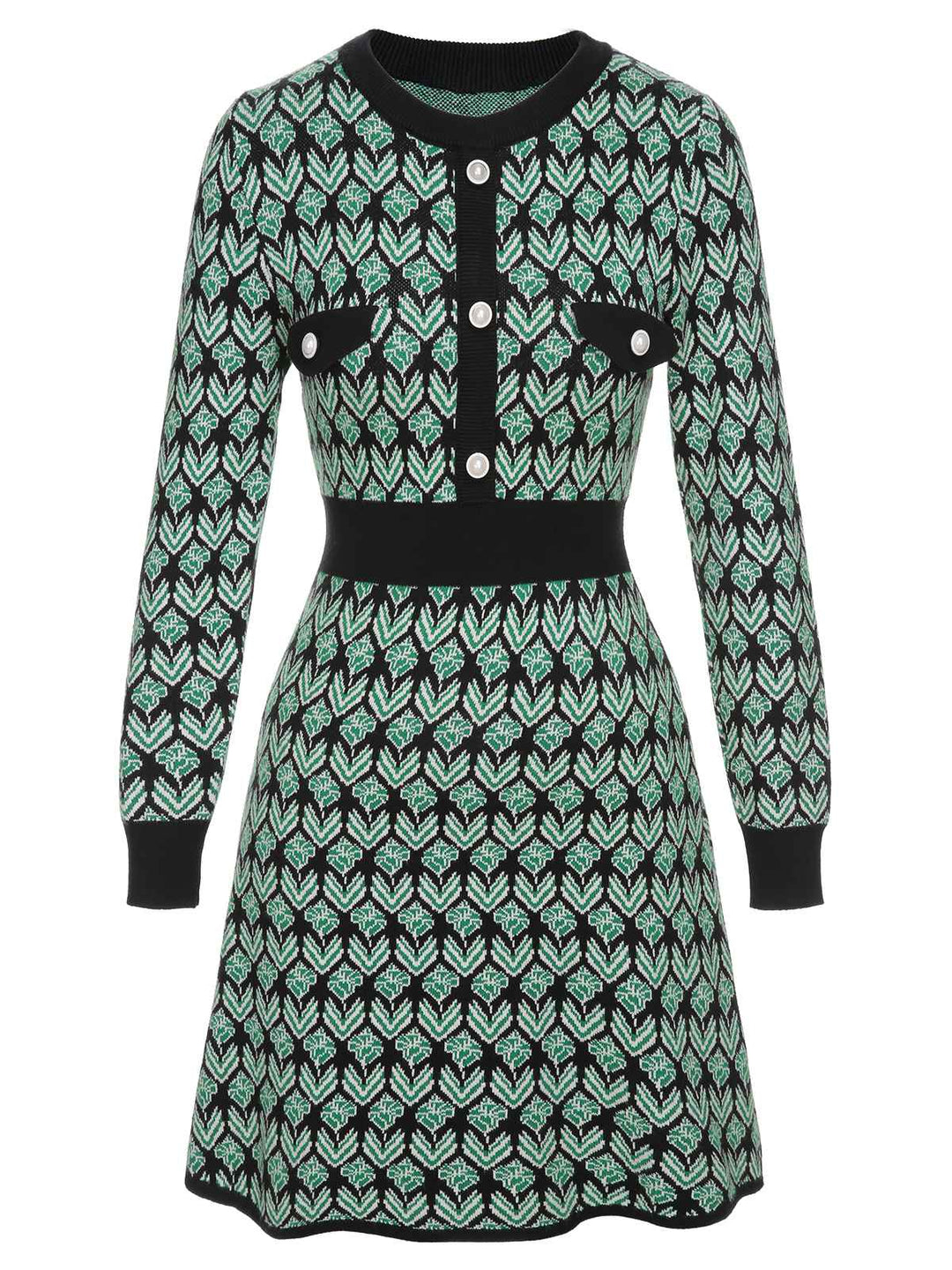 Green 1940s Knitted Floral A-Line Dress, vintage dress, retro fashion, floral print - perfect for women who love vintage and retro fashion