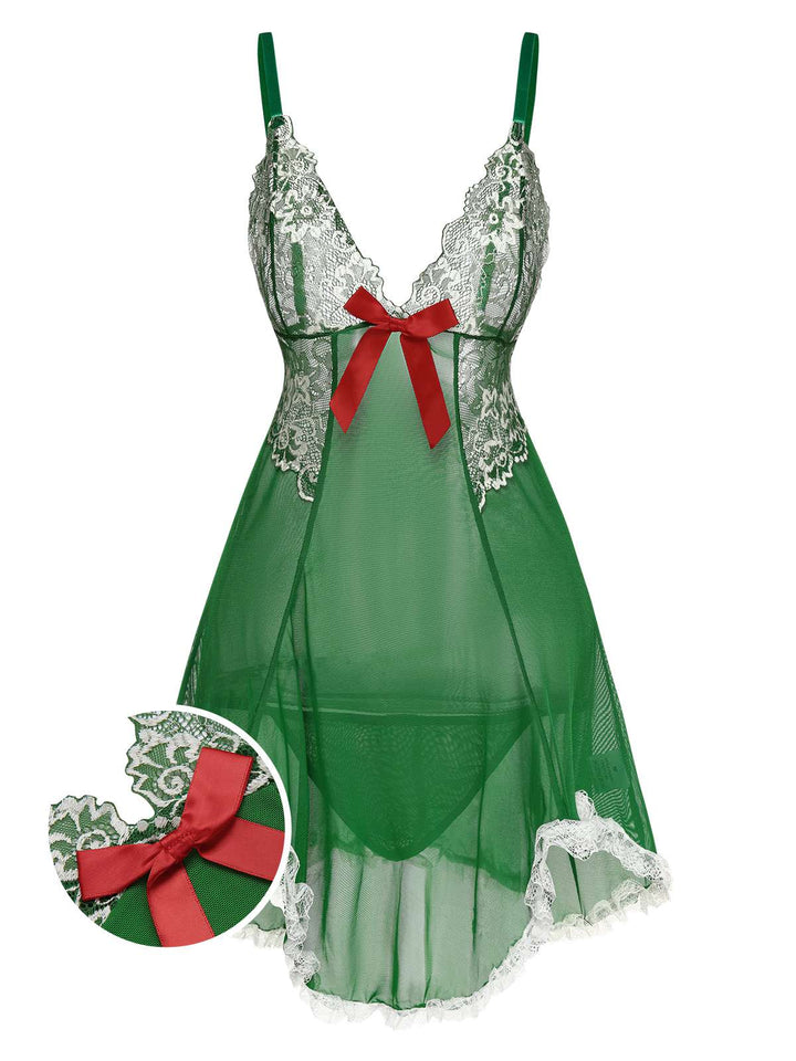 Green Lace Patchwork Sheer Nightgown, vintage fashion, retro style - perfect for women who love vintage and retro fashion