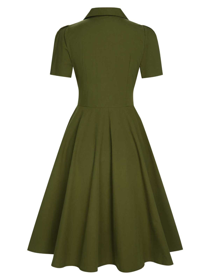 Green 1940s Lapel Buttoned Solid Dress — the kind of 1940s dress that makes strangers smile