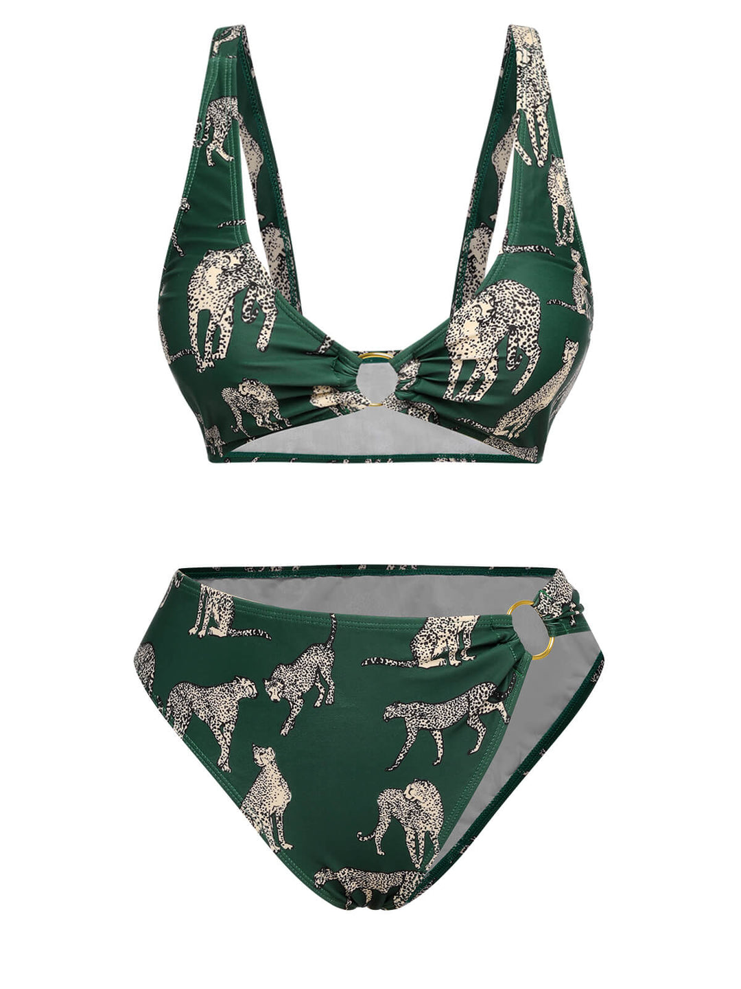 Green Leopard Halter Split Swimsuit, vintage swimsuit, swimwear - perfect for women who love vintage and retro fashion