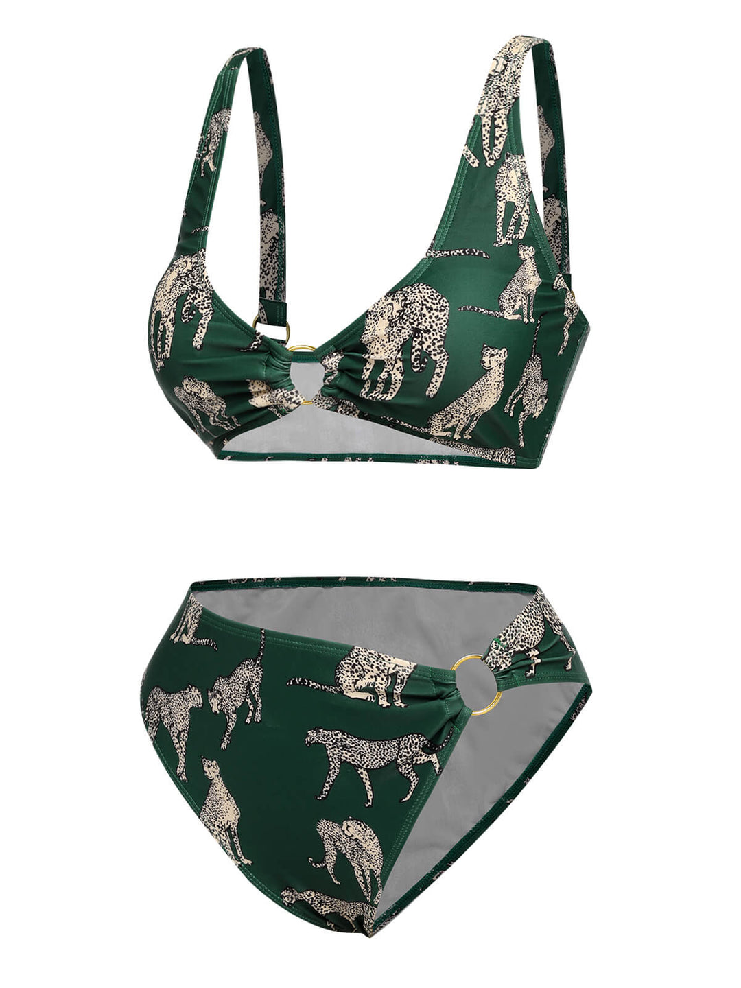 Green Leopard Halter Split Swimsuit, vintage swimsuit, swimwear - perfect for women who love vintage and retro fashion