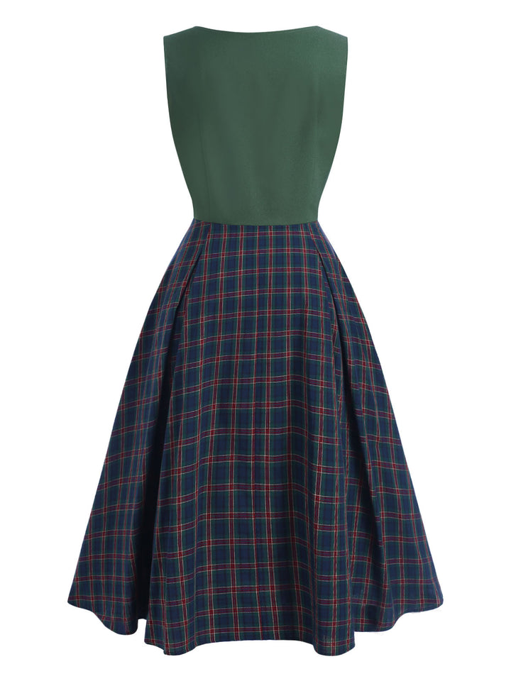 Green 1940s Plaids Patchwork Sleeveless Dress — the kind of 1940s dress that makes strangers smile