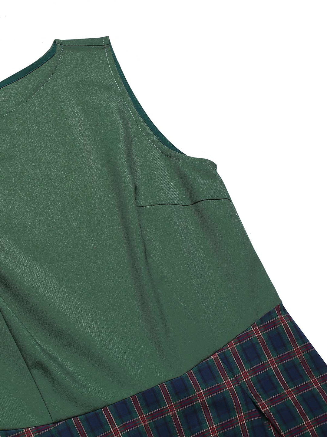 Green 1940s Plaids Patchwork Sleeveless Dress — a 1940s silhouette that turns sidewalks into runways