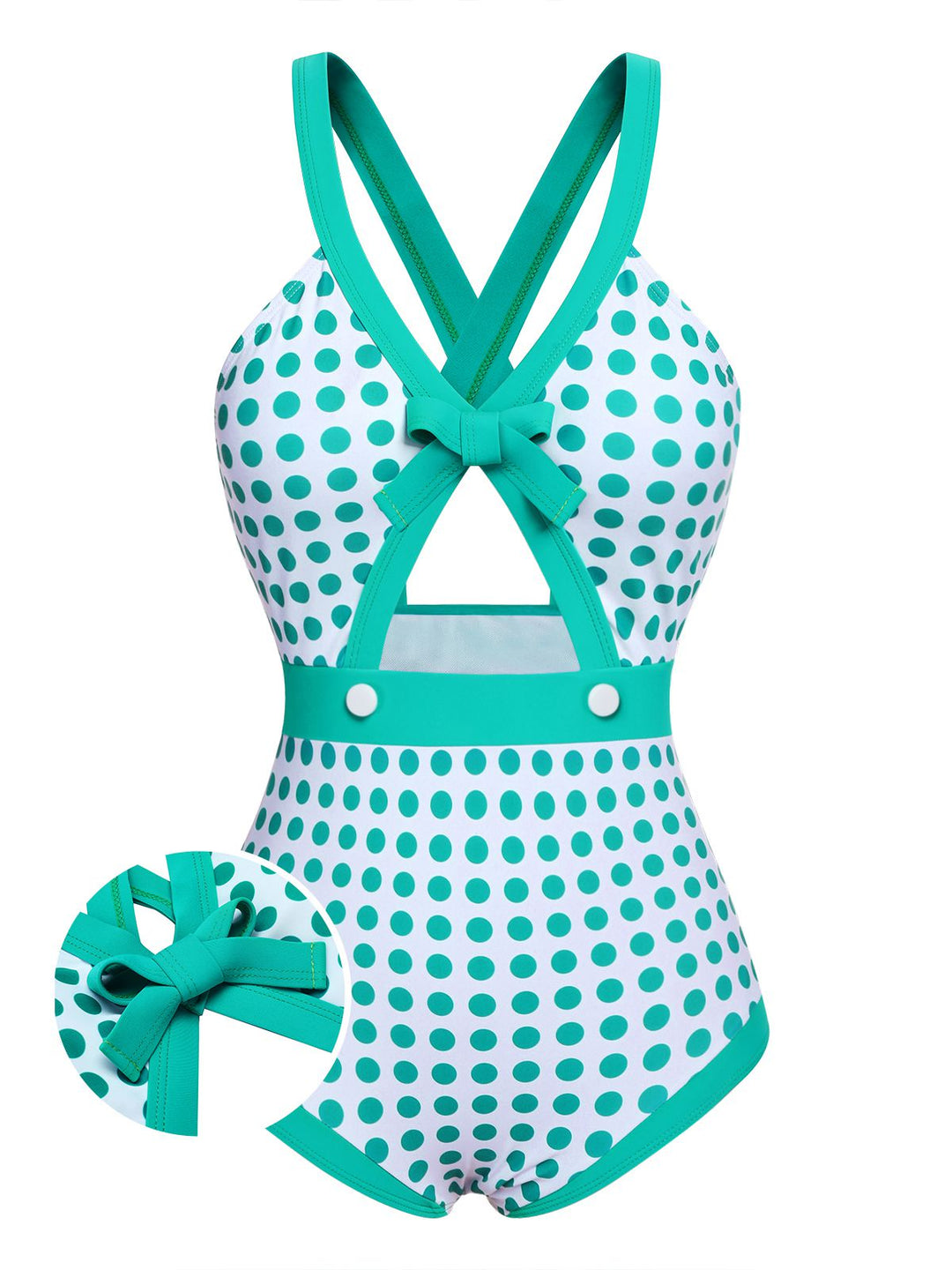 Green 1940s Polka Dot Bowknot One-Piece Swimsuit: timeless style reimagined