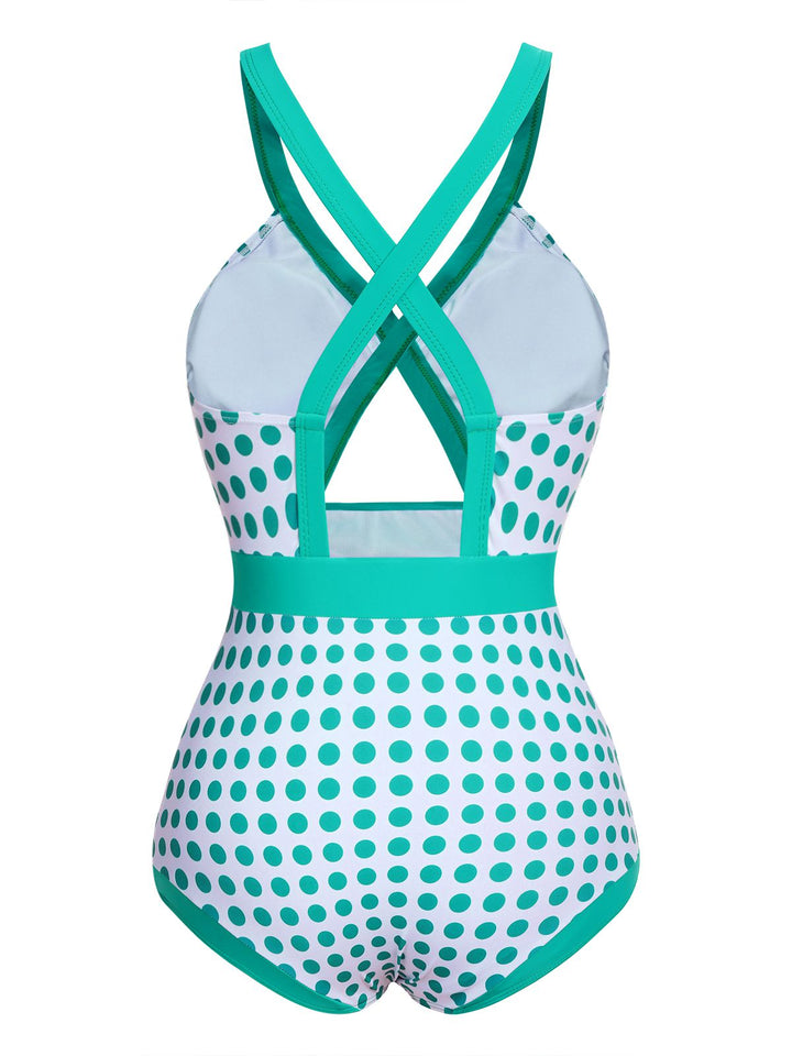 Green 1940s Polka Dot Bowknot One-Piece Swimsuit — vintage elegance for the modern woman