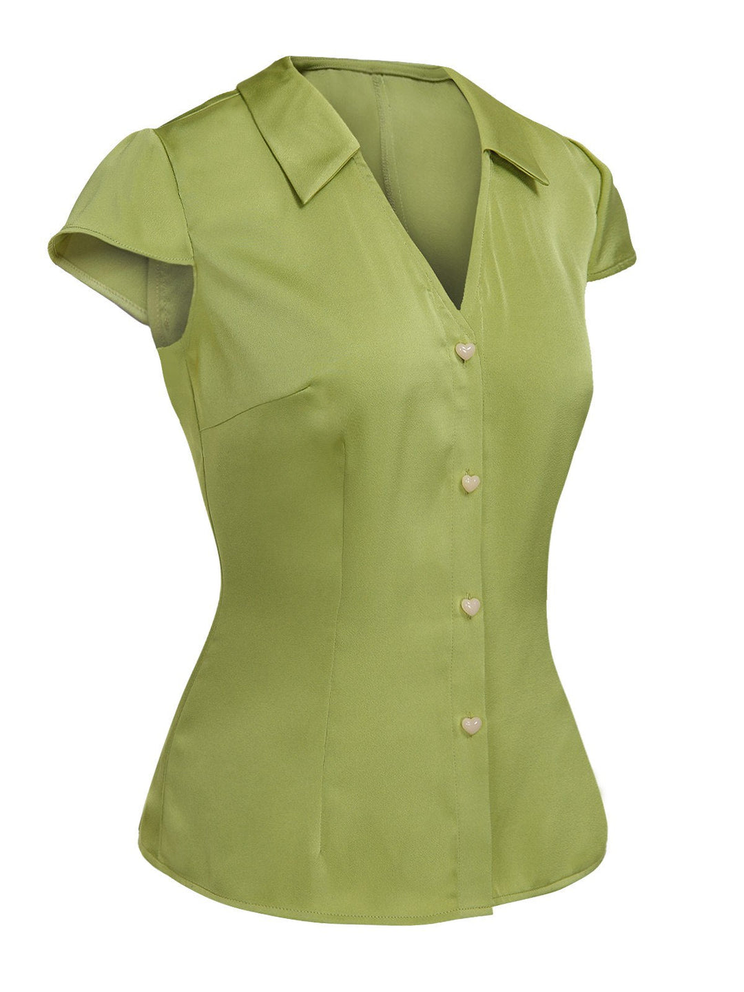 Green 1940s Satin V-Neck Buttons Shirt: a 1940s classic that whispers rather than shouts