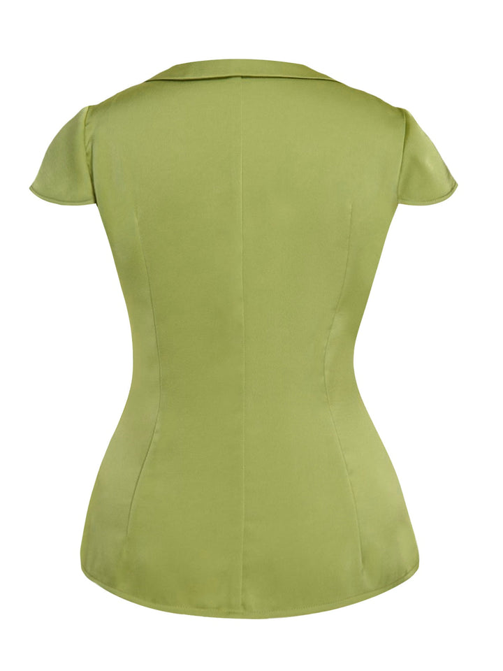 This Green 1940s Satin V-Neck Buttons Shirt brings 1940s soul to her everyday