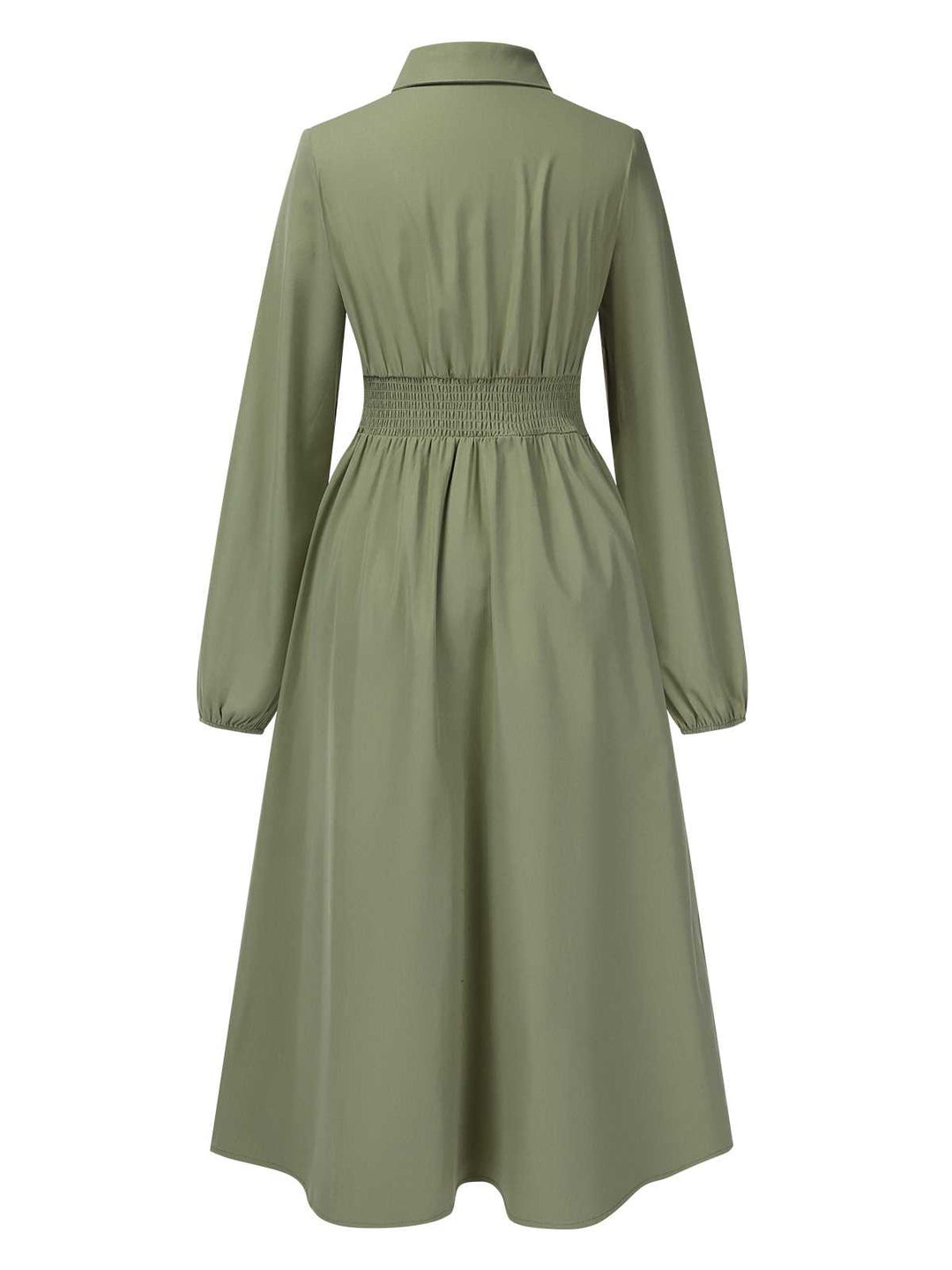 This Green 1940s Shirt Neck Long Sleeve Solid Dress wraps her in 1940s elegance, one twirl at a time