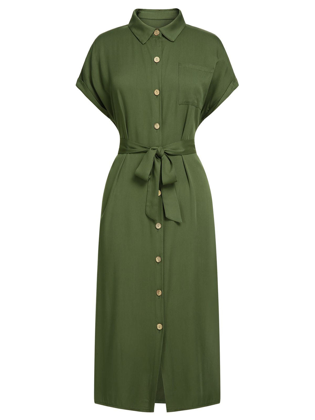 Green 1940s Solid Belted Slit Dress — vintage elegance for the modern woman