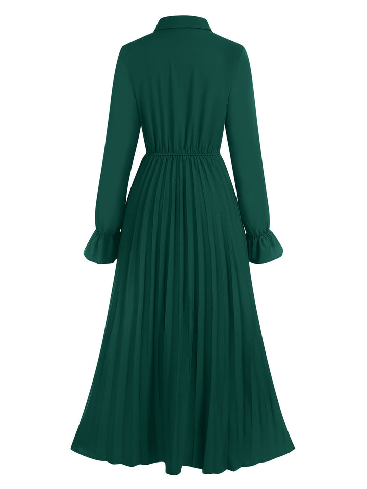 Green 1940s Solid Pleated Shirt Collar Dress, vintage dress, retro fashion - perfect for women who love vintage and retro fashion