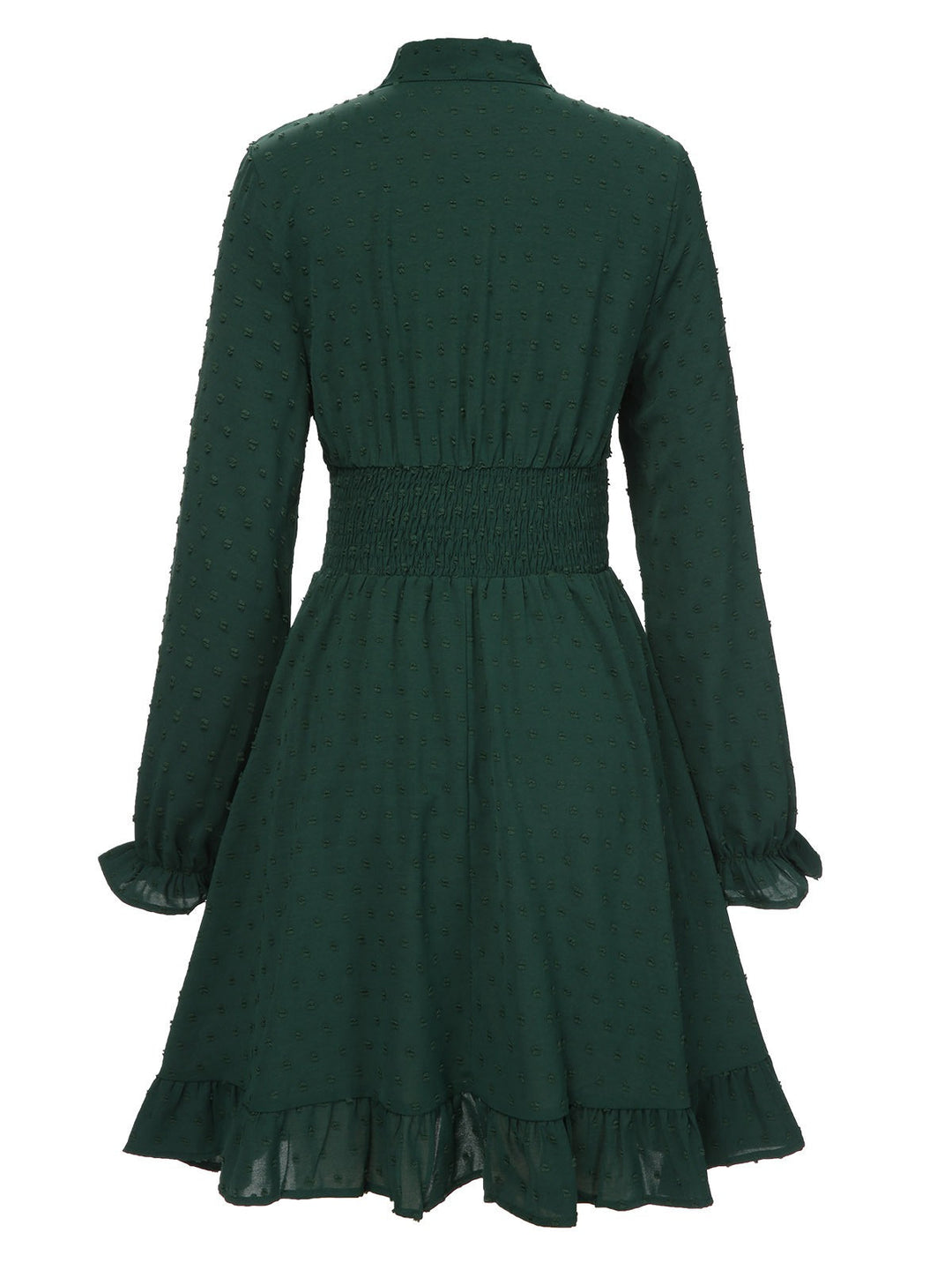Green 1940s Solid Textured Bow Collar Dress, vintage dress, retro fashion - perfect for women who love vintage and retro fashion