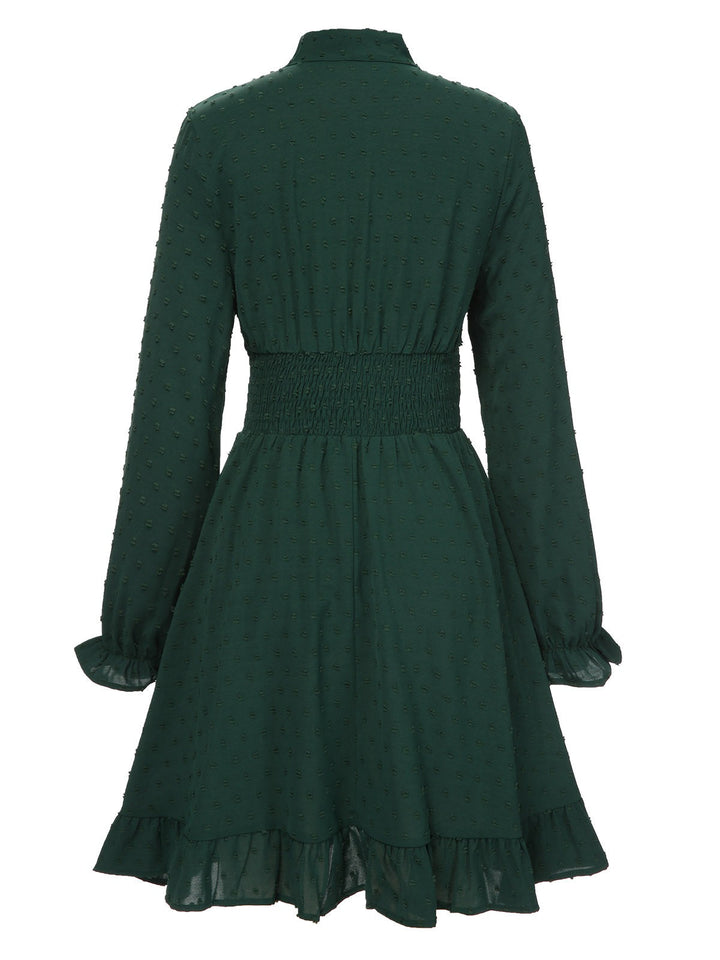 Green 1940s Solid Textured Bow Collar Dress, vintage dress, retro fashion - perfect for women who love vintage and retro fashion