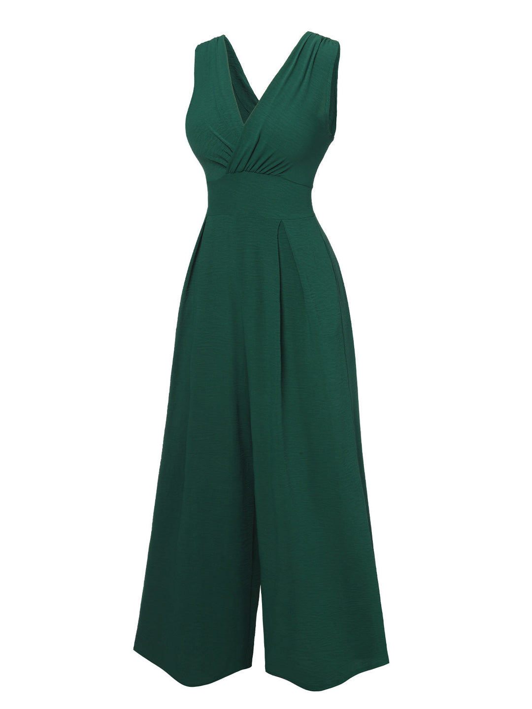 Green 1940s Solid V-Neck Wide-Leg Jumpsuit, vintage romper, retro jumpsuit - perfect for women who love vintage and retro fashion