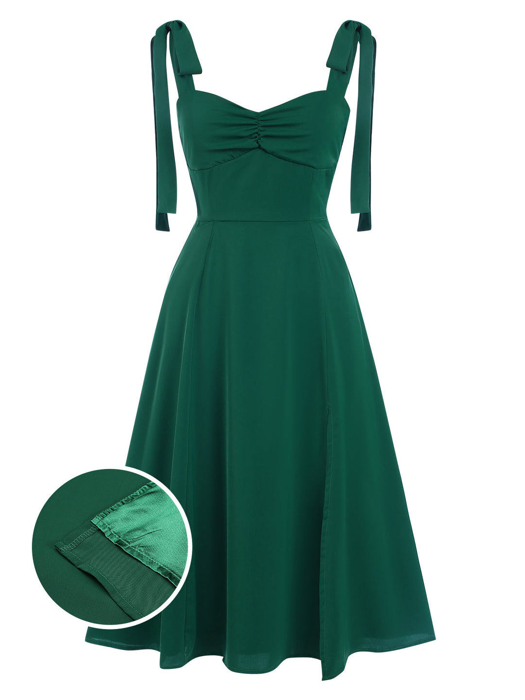 Green 1940s Sweetheart Neck Lace-Up Slit Dress, vintage dress, retro fashion, lace detail - perfect for women who love vintage and retro fashion