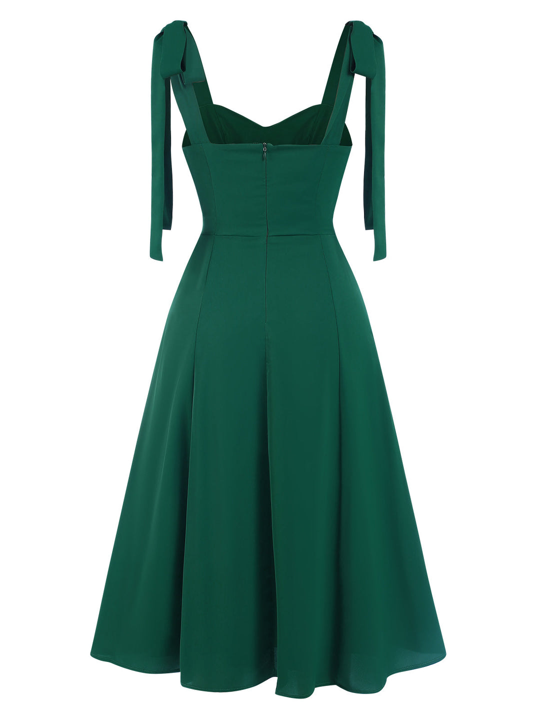 Green 1940s Sweetheart Neck Lace-Up Slit Dress, vintage dress, retro fashion, lace detail - perfect for women who love vintage and retro fashion