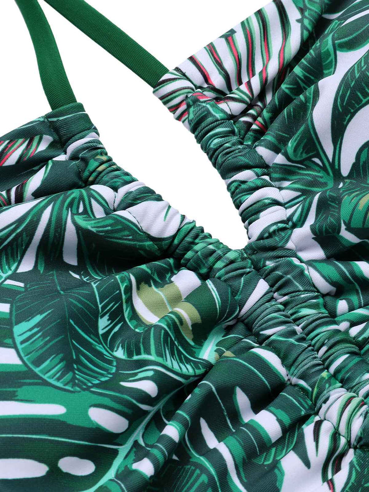 Green 1940s Tropical Hollow Out One-Piece Swimsuit — because 1940s glamour never goes out of style