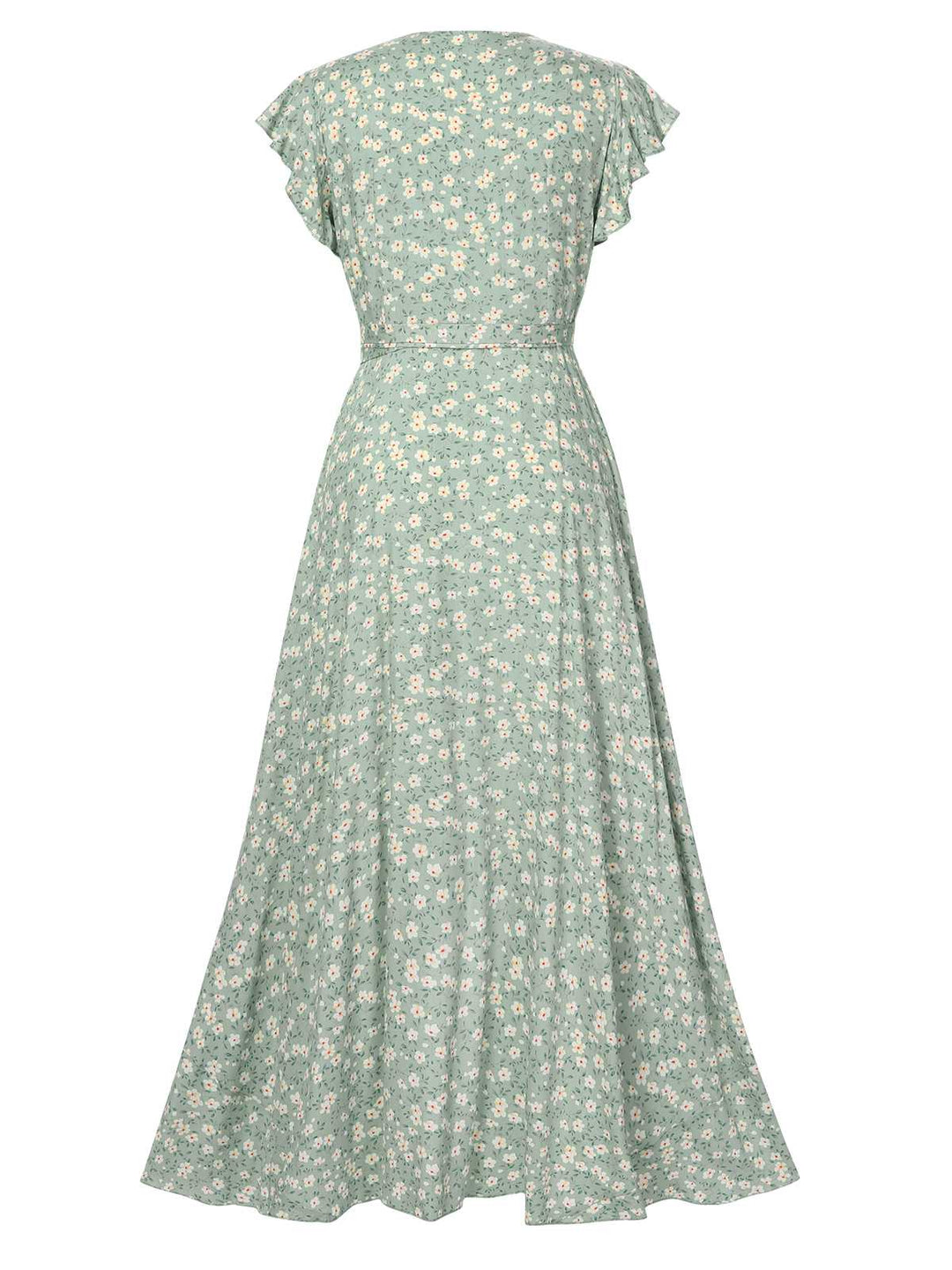 This Green 1940s V-Neck Ditsy Floral Irregular Hem Dress wraps her in 1940s elegance, one twirl at a time