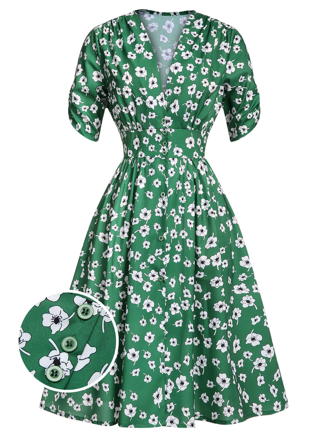 Green 1940s V-Neck Floral Dress, vintage dress, retro fashion, floral print - perfect for women who love vintage and retro fashion