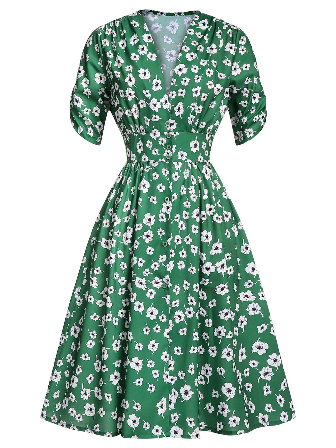 Green 1940s V-Neck Floral Dress, vintage dress, retro fashion, floral print - perfect for women who love vintage and retro fashion