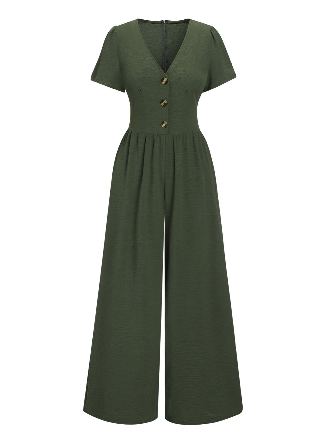 Green 1940s V-Neck Solid Jumpsuit, vintage romper, retro jumpsuit - perfect for women who love vintage and retro fashion