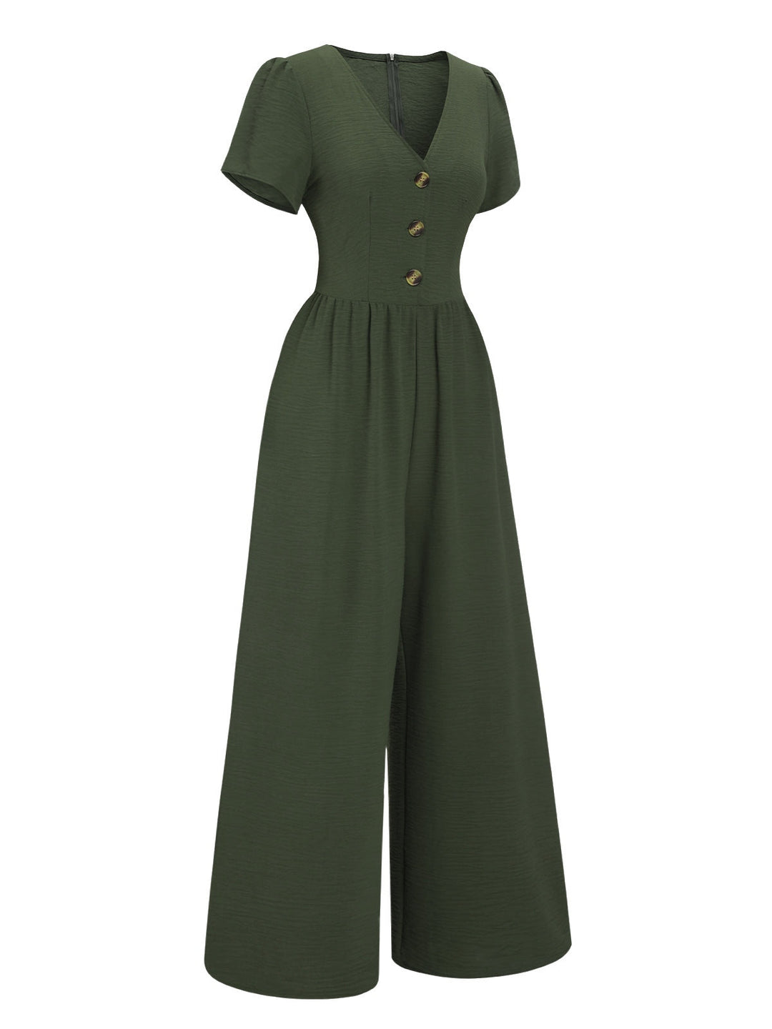 Green 1940s V-Neck Solid Jumpsuit, vintage romper, retro jumpsuit - perfect for women who love vintage and retro fashion