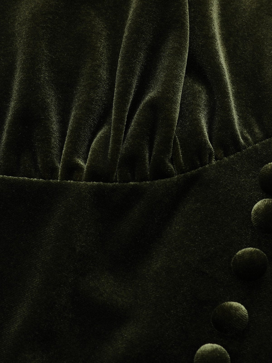 Green 1940s Velvet Deep-V Puff Sleeve Ruched Dress - vintage dress, retro fashion