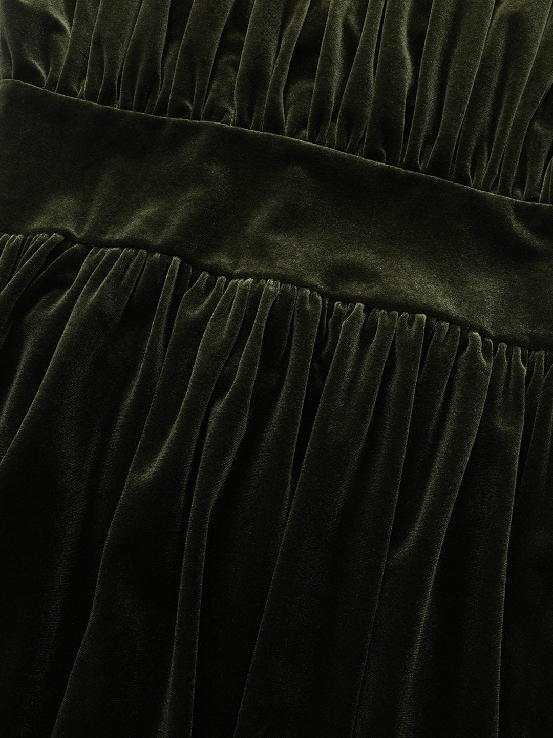 Green 1940s Velvet Deep-V Puff Sleeve Ruched Dress - vintage dress, retro fashion