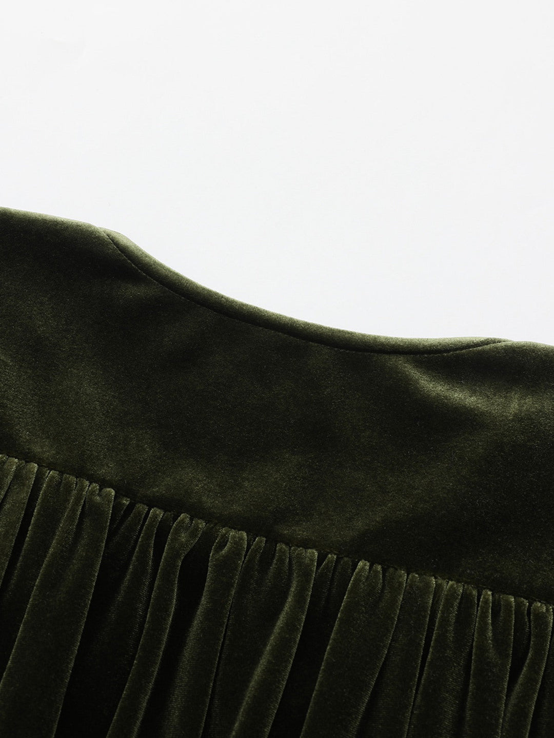 Green 1940s Velvet Deep-V Puff Sleeve Ruched Dress - vintage dress, retro fashion